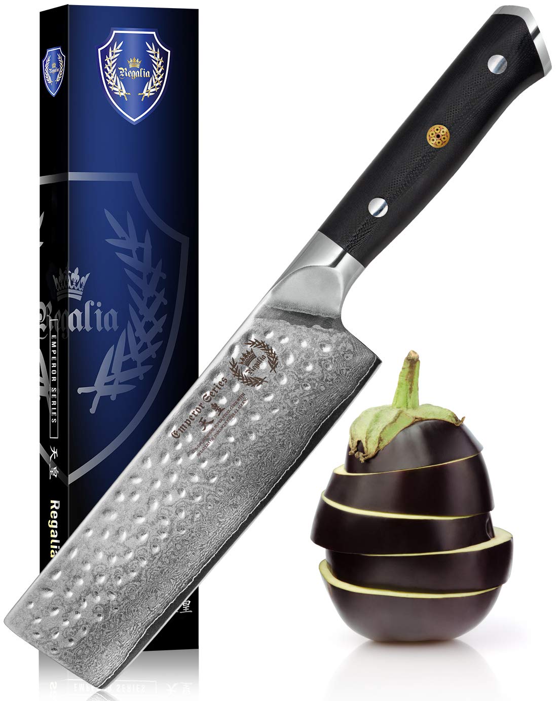 Regalia Emperor Series 6 Nakiri Knife w/ Hammered Finish- AUS10V Japanese 67 Layers Damascus Steel