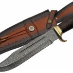 Rite Edge Hunting Knife / 15" Overall Stacked Leather Bowie Full Tang Damascus Steel Blade