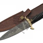 SZCO Damascus Steel Knife / Genuine Black Horn Medieval Dagger Black Brass Dm-1236Bk