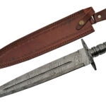 Rite Edge Short Sword / 12.5″ Blade All Damascus Steel Double Edge Dagger Knife + Sheath