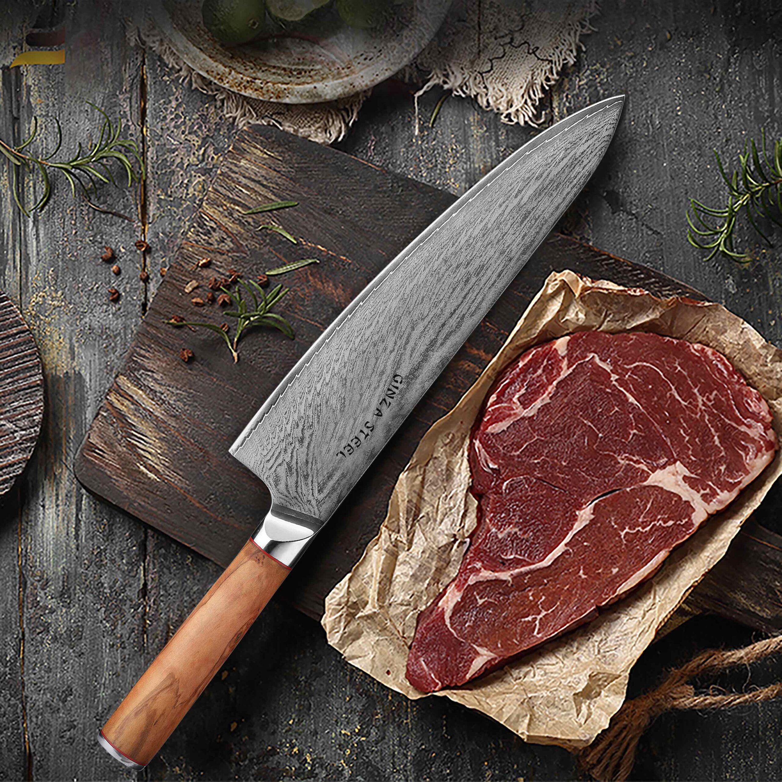 MIA 24 / Chef Knife 9" Damascus AUS10 Steel 67 Layer/Italian Olive Wood Handle - Image 2