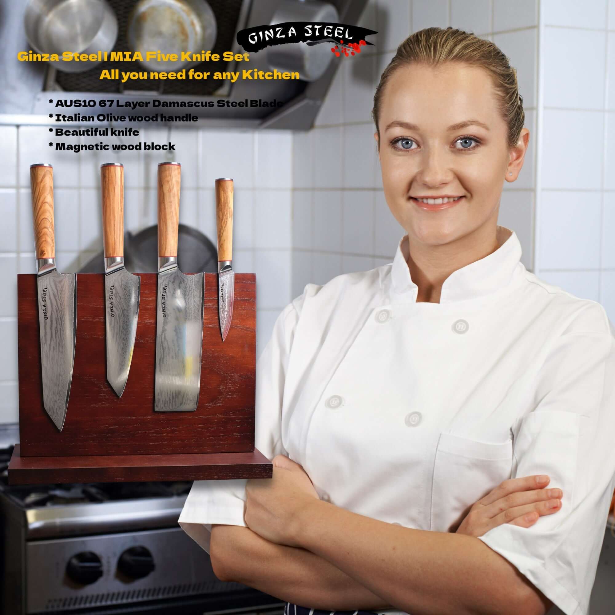 MIA FIVE / Essential 5 pcs Knife set / 4 Knives with Magnetic Wood Block - Image 2