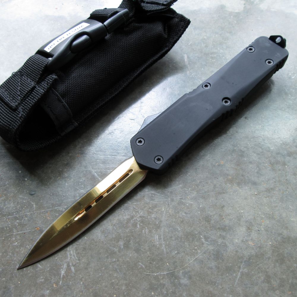 Atomic Out-The-Front Automatic Knife / Black Atomic OTF 3.5" Double Edge Blade Gold