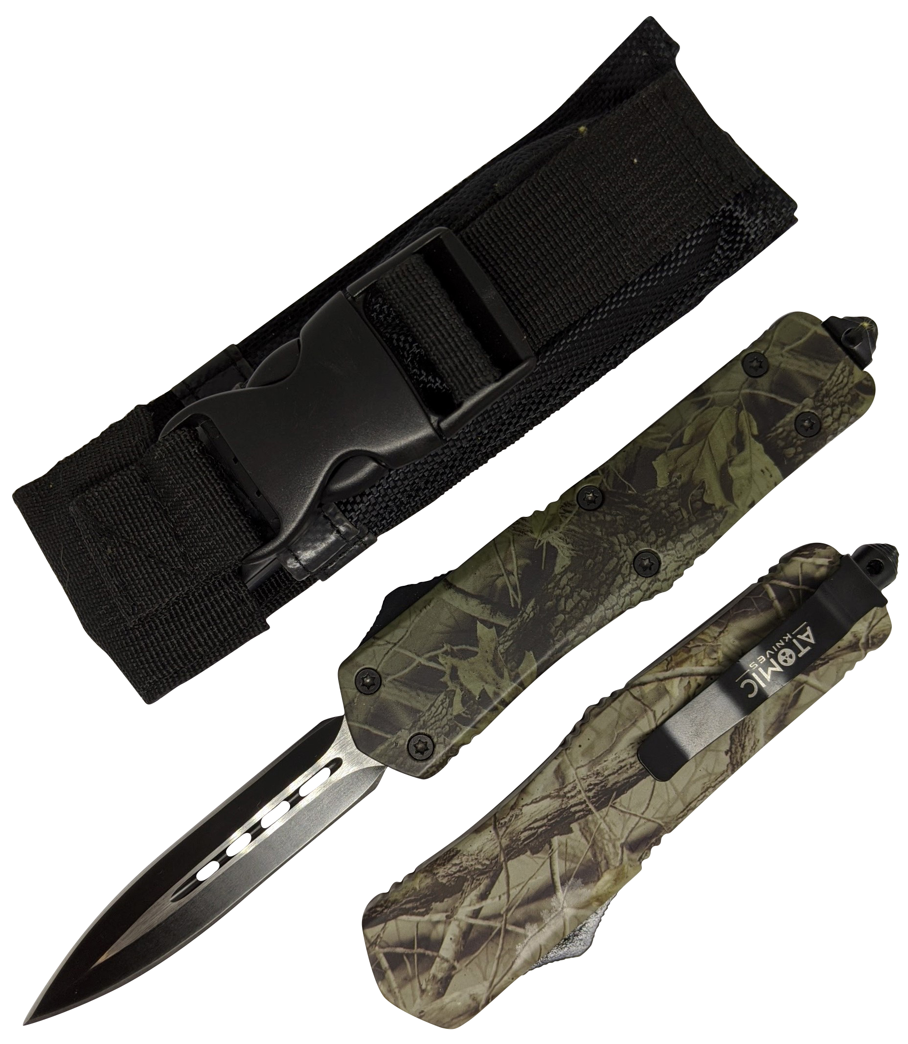 Atomic Out-the-Front Automatic Knife / Atomic OTF 3.75" Double Edge Black Blade - Camo