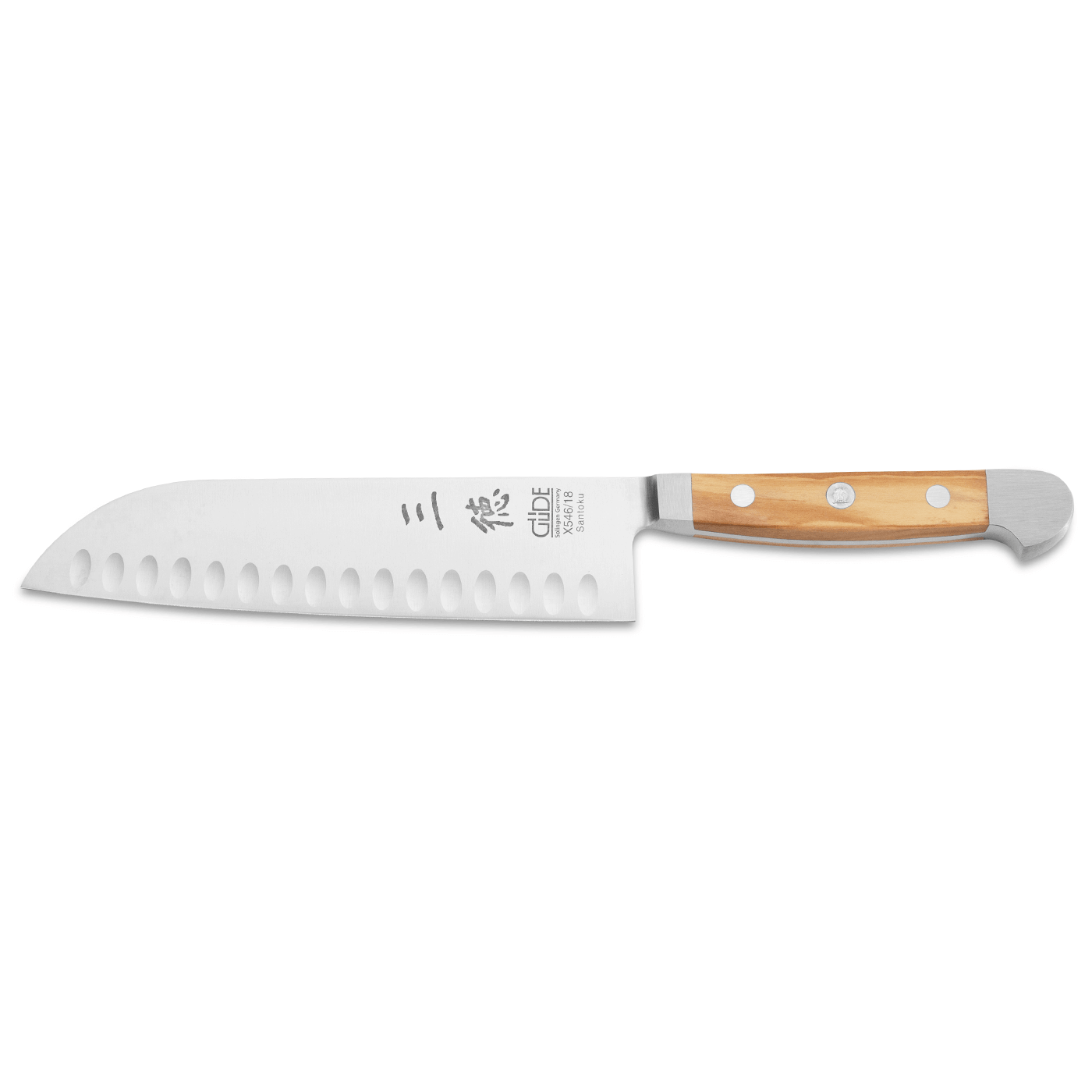 ALPHA OLIVE / Santoku Knife With Hollow Edges 7 inch / Forged Steel / Olive wood handle