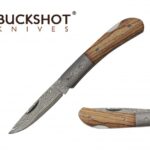 Buckshot Damascus Steel Blade Folding Knife / Buckshot 3" Blade Classic Wood Lockback